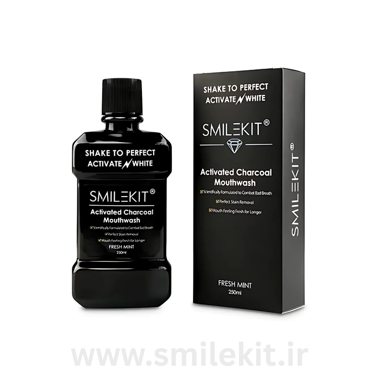 هانشویه زغال فعال اسمایل کیت (Activated Charcoal Mouthwash) پاکسازی عمقی و سفیدکنندگی دندانها با فناوری پیشرفته