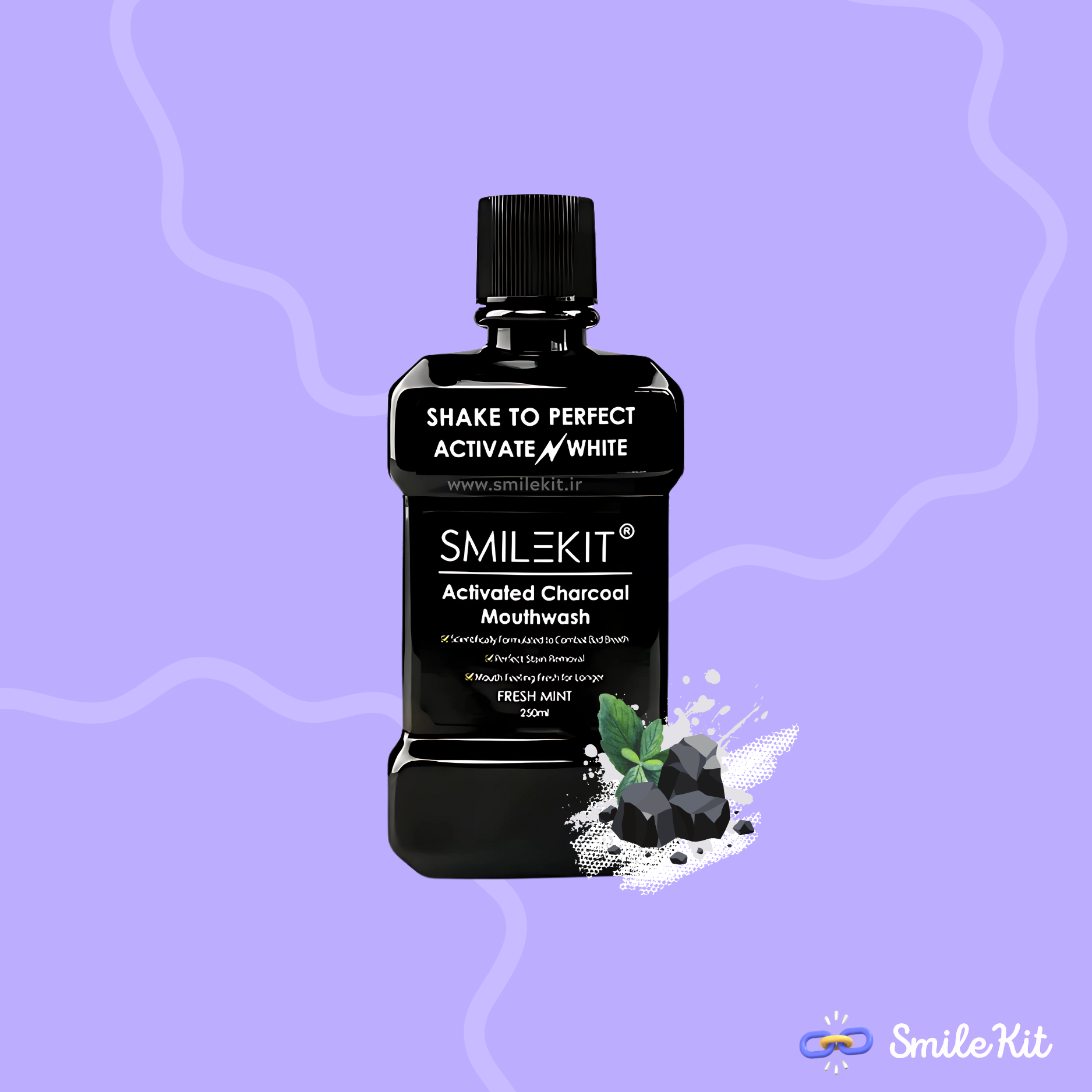 هانشویه زغال فعال اسمایل کیت (Activated Charcoal Mouthwash) پاکسازی عمقی و سفیدکنندگی دندانها با فناوری پیشرفته