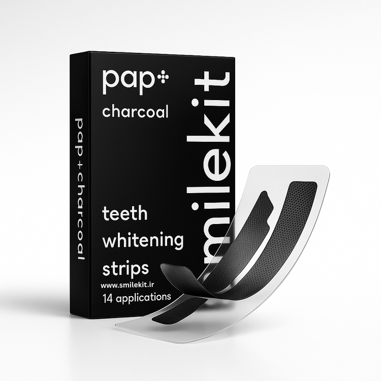 نوارهای سفید کننده دندان زغالی اسمایل کیت مدل دابل الاستیک ذغال فعال