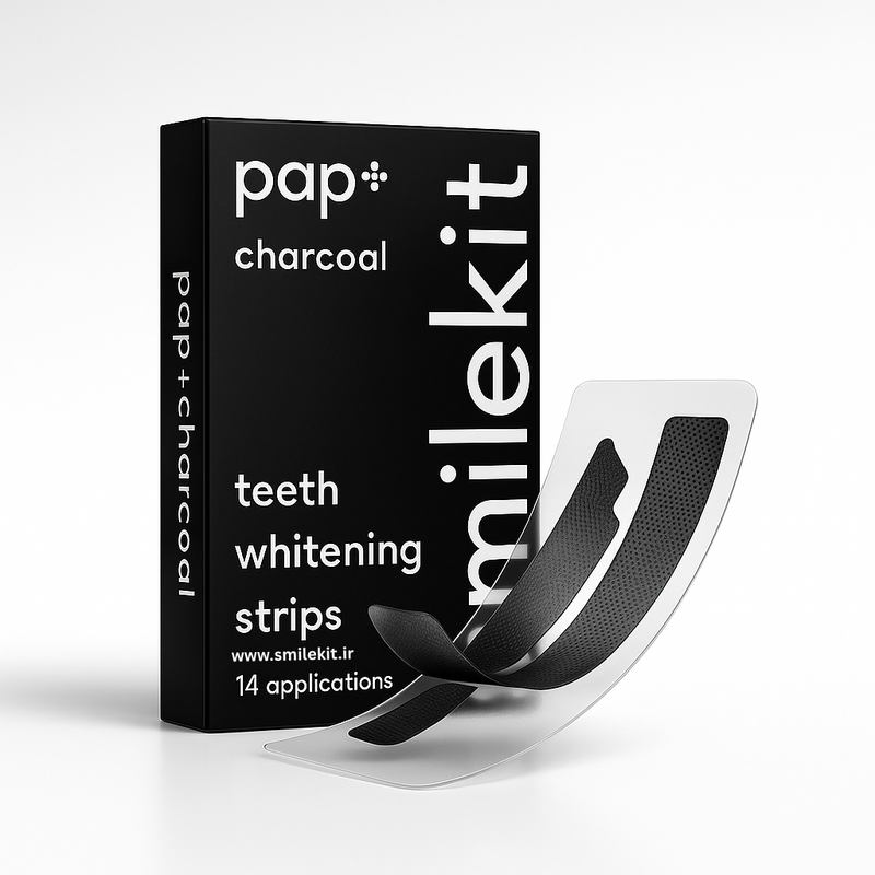 نوارهای سفید کننده دندان زغالی اسمایل کیت مدل دابل الاستیک ذغال فعال