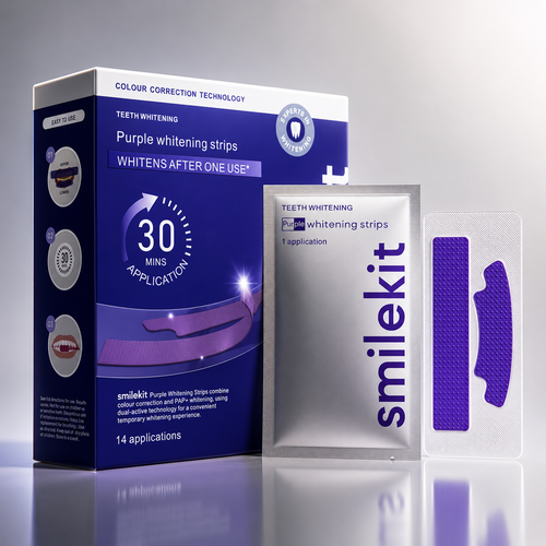 نوار سفیدکننده دندان بنفش اسمایل کیت با تکنولوژی اصلاح رنگ PAP+ – بسته ۱۴ عددی
