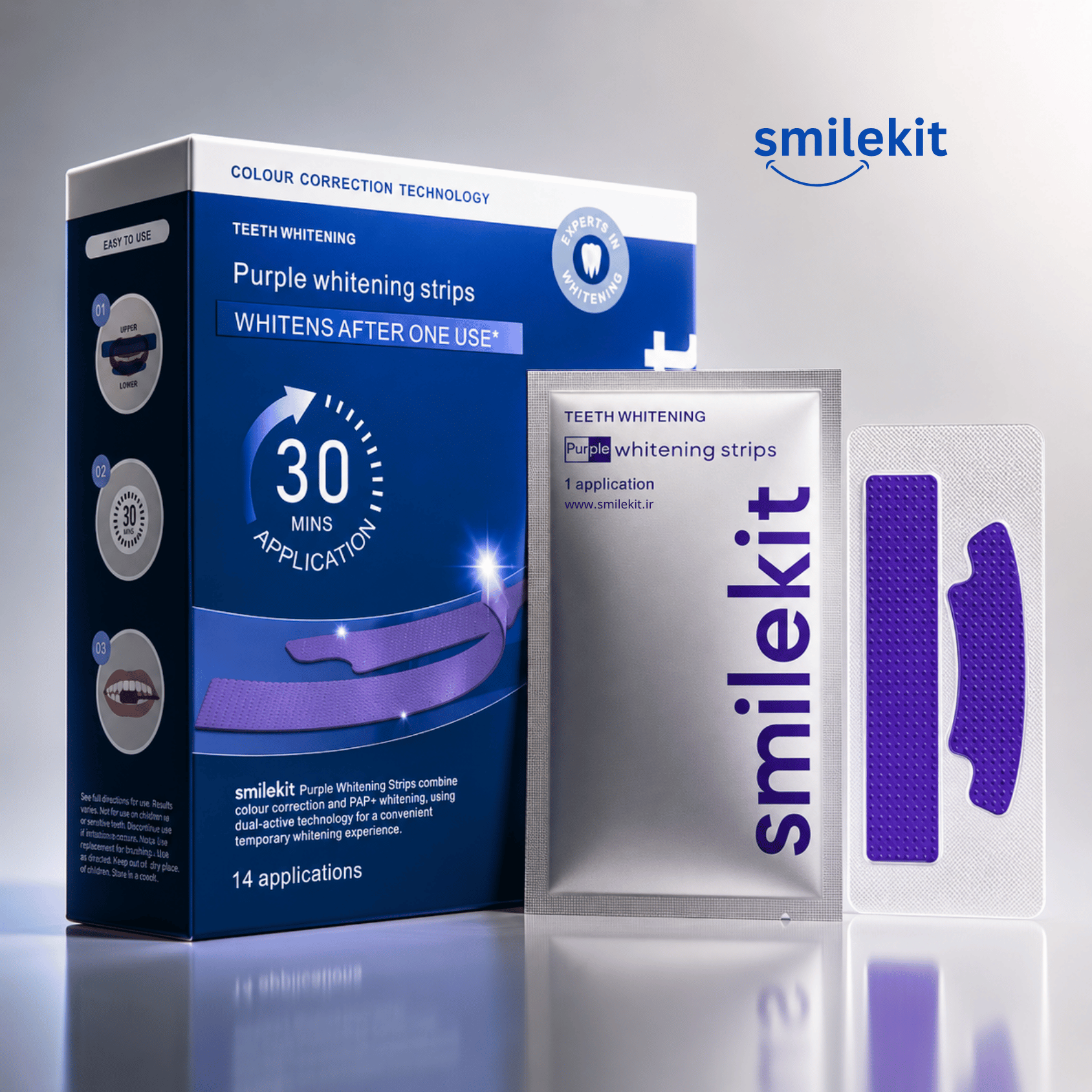 نوار سفیدکننده دندان بنفش PAP+ اسمایل کیت